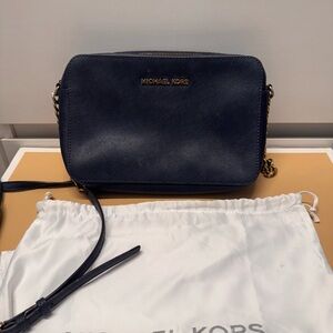 Michael Kors Blue Crossbody Bag with Gold Hardware